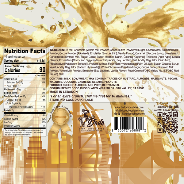 Viral Dodo Dubai Golden Caramel Milk Chocolate Pretzel Melt Ultimate Chocolate Bar Experience