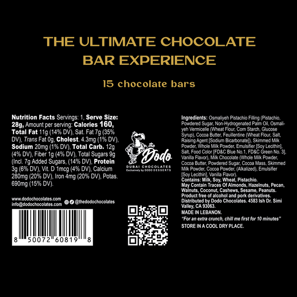 Mini Viral Dodo Dubai Milk Chocolate Pistachio Kunafa Ultimate Chocolate Bar Experience