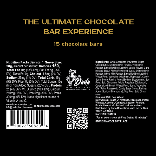 Mini Viral Dodo Dubai White Chocolate Cookie Butter Bliss Ultimate Chocolate Bar Experience